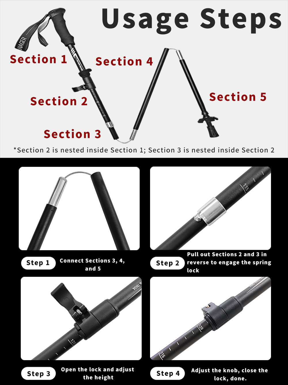 Foldable Trekking Pole 7075 Al - Trekking Pole Carbon ulasan dan harga