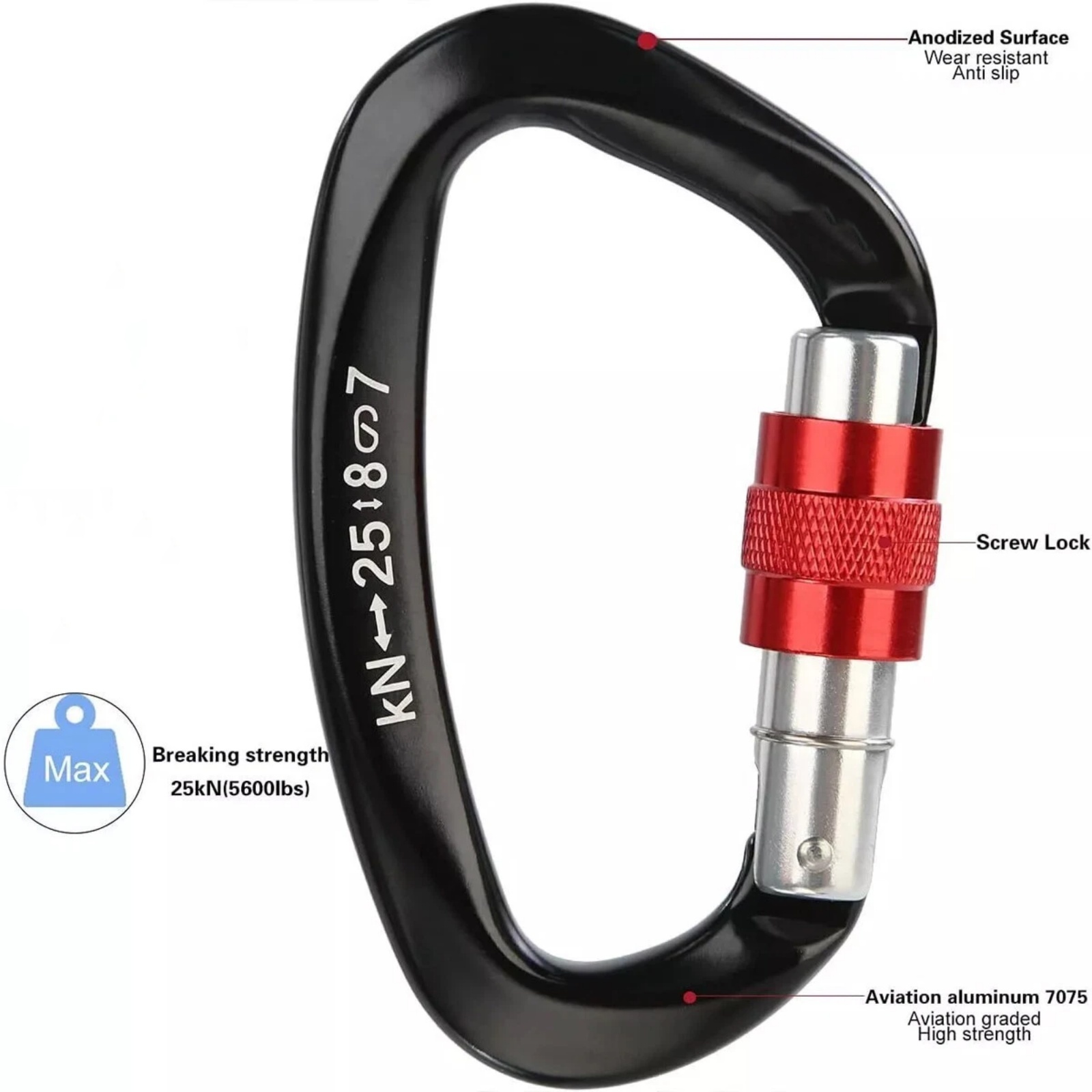 5Pcs/Set 25KN D-Shape Aluminum - Carabiner Locking D ulasan dan harga