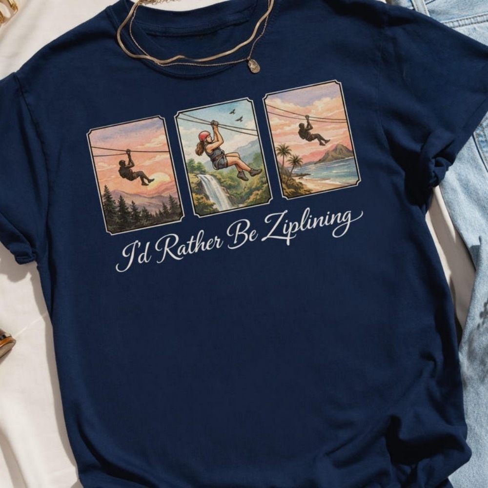 I'd Rather Be Ziplining T-Shir - Outdoor Adventure Ziplines & Waterfall ulasan dan harga