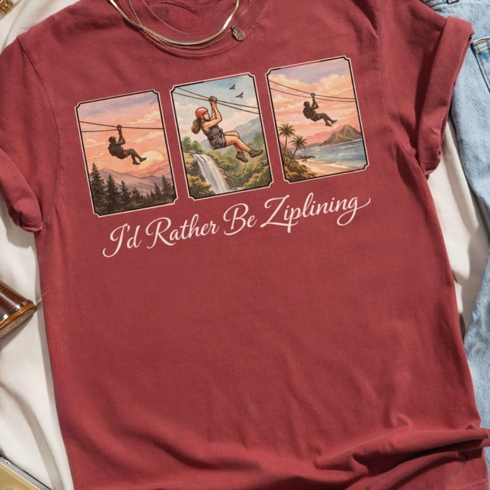 I'd Rather Be Ziplining T-Shir - Outdoor Adventure Ziplines & Waterfall ulasan dan harga